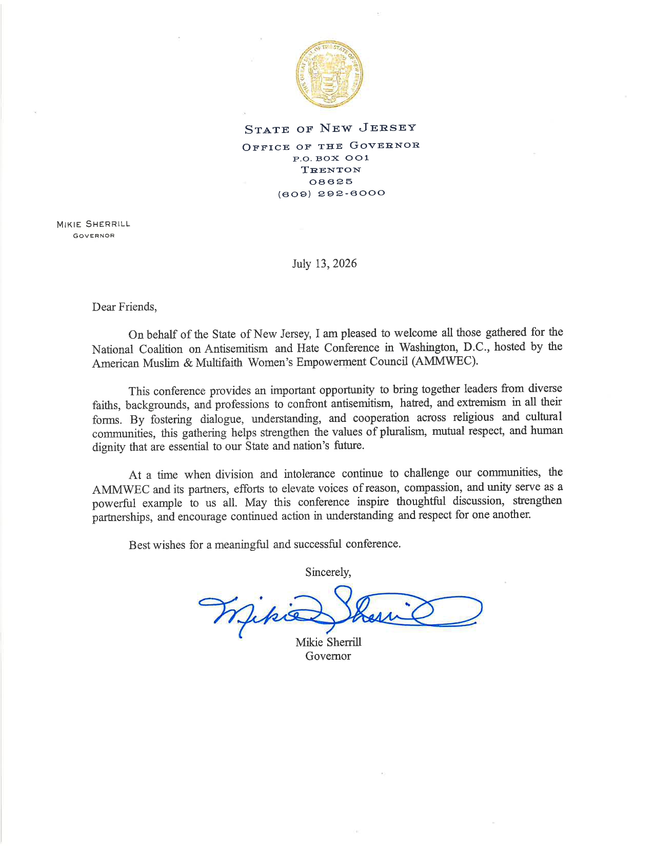 New Jersey Governor Welcomes Global Leaders to AMMWEC National Coalition on Antisemitism and Hate Conference
